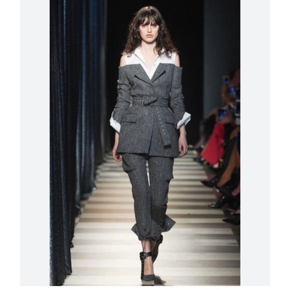 MONSE Pants - MONSE Fall 2017 Runway Wool Herringbone Lace-up Pants in Charcoal White Size 4